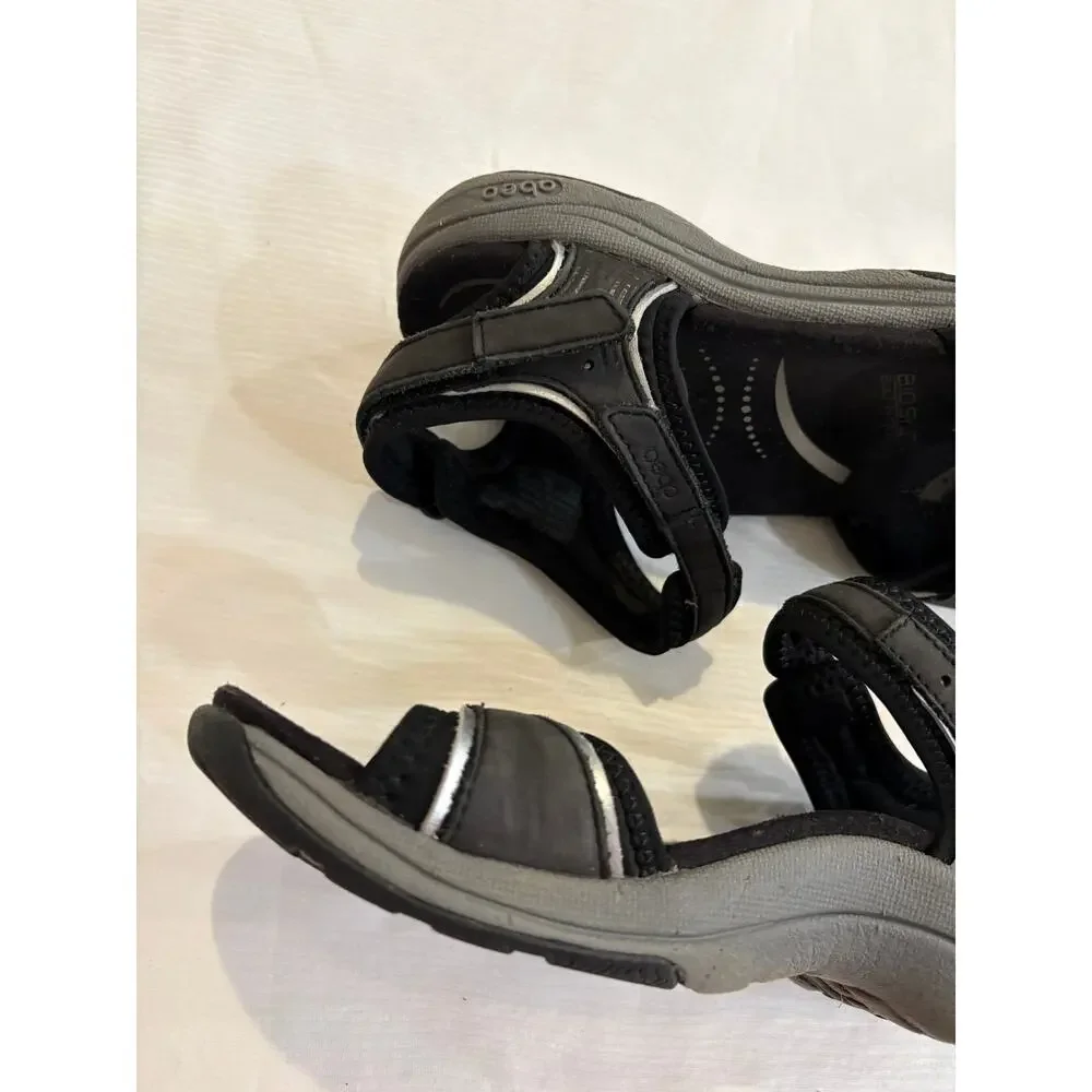 Abeo Goleta Sandals Black Silver Trim Leather Comfort Thong Womens 6 Narrow